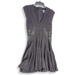 Womens Black Gray Sleeveless Floral Lace Back Zip Cut Out Mini Dress Sz 10