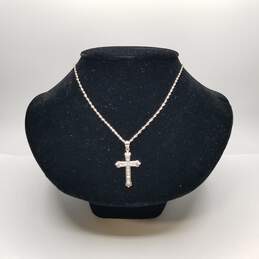 NG CRG 14K White Gold Cubic Zirconia Cross Pendant Necklace 4.5g