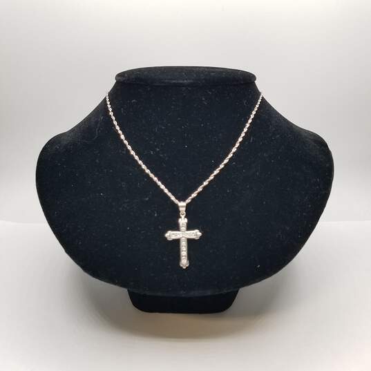 NG CRG 14K White Gold Cubic Zirconia Cross Pendant Necklace 4.5g image number 1
