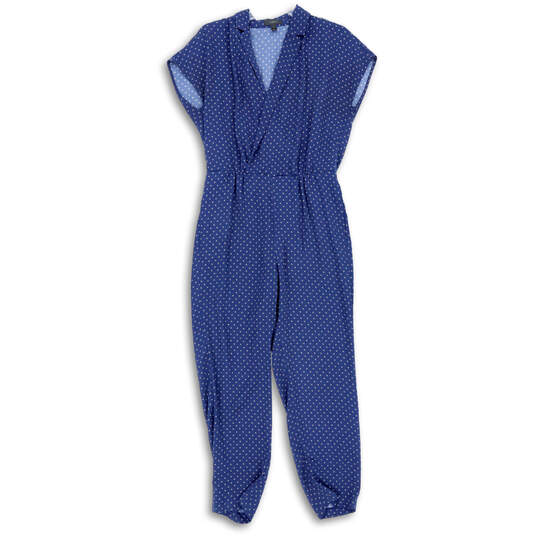 Womens Blue Polka Dot Short Sleeve Notch Collar Jumpsuit One Piece Size 2 image number 1