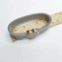 DQ CZ Sterling Cubic Zirconia Heart Charm Expandable Mesh 2 1/2" Bracelet 28.1g alternative image