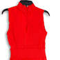 Womens Red Pleated Mock Neck Sleeveless Knee Length Fit & Flare Dress Sz 8 image number 4