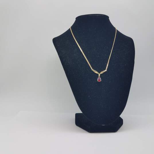 14k Gold Diamond Ruby Drop Pedant Necklace 4.0g image number 2