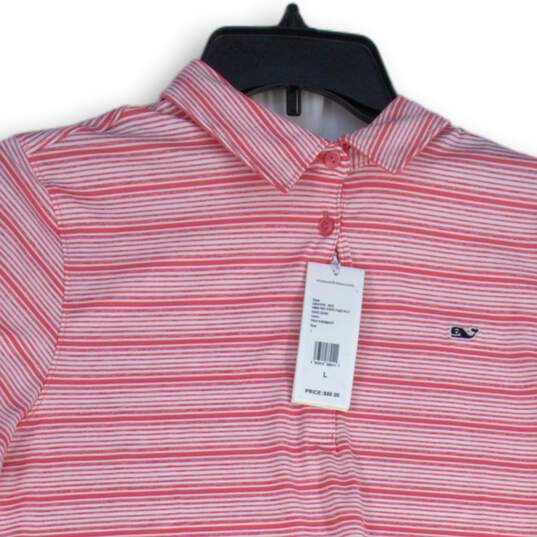 NWT Vineyard Vines Womens Pink White Striped Short Sleeve Polo Shirt Size L image number 3