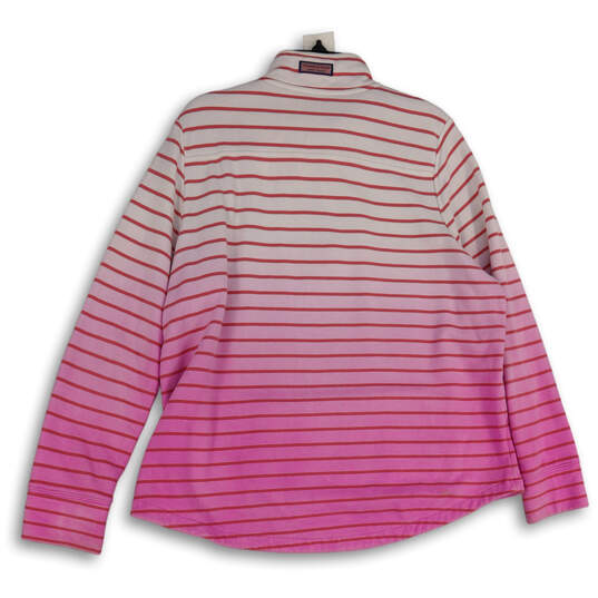 Womens White Pink Striped Mock Neck Thumb Keyhole Pullover Sweatshirt Size XL image number 2