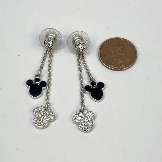 Designer Swarovski Silver-Tone Rhinestone Disney Mickey Mouse Drop Earrings image number 1