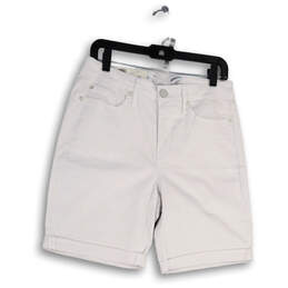 NWT Womens White Pocket Stretch Denim Rolled Cuff Bermuda Shorts Size 10