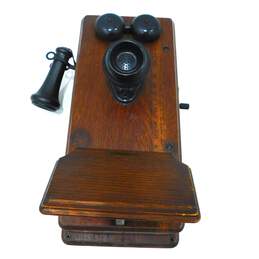 Antique Kellogg Dark Oak Wood Hand Crank Wall Telephone w/ Internals alternative image