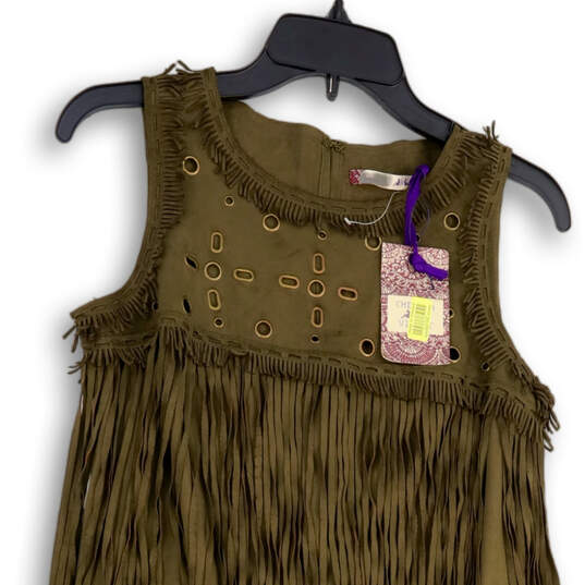 NWT Womens Brown Round Neck Sleeveless Fringe Faux Suede A-Line Dress Sz XS image number 3