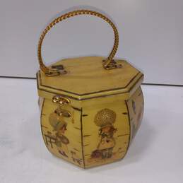 Vintage Decoupage Yellow With Pattern Wooden Purse