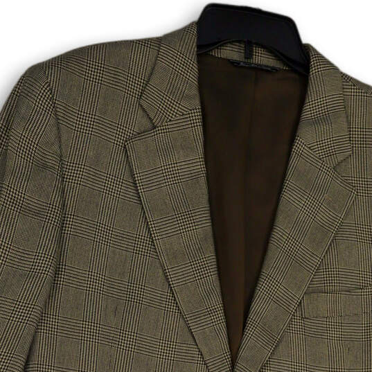 Mens Beige Plaid Single Breasted Long Sleeve Two Button Blazer Size 43 L image number 3