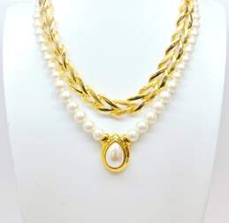 Vintage Monet & Napier Faux Pearl & Gold Tone Necklaces & Bangle Bracelet 102.8g alternative image
