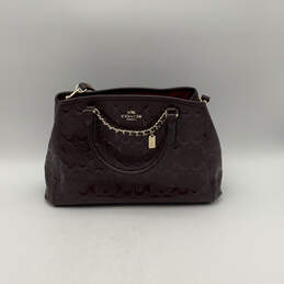 Womens Maroon Shiny Leather Signature Embossed Detachable Strap Satchel Bag