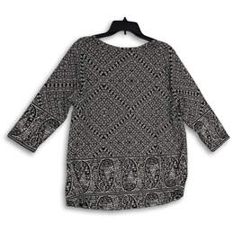NWT Womens Black White Geometric Round Neck Pullover Blouse Top Size 1X alternative image