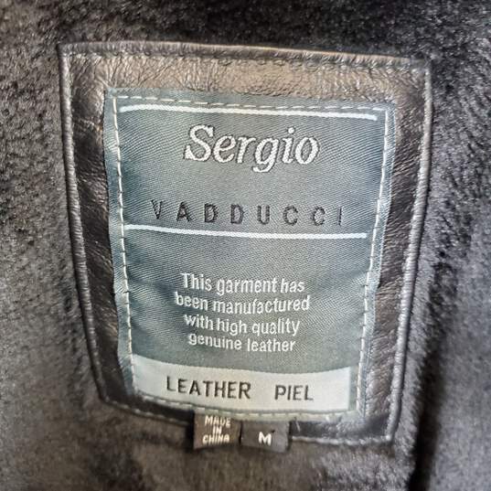 Sergio Vadducci Men Black Leather Jacket M image number 3