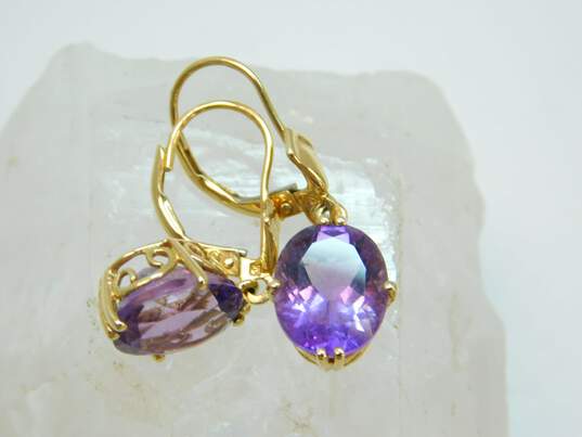 14K Yellow Gold Oval Amethyst Drop Earrings 3.8g image number 7