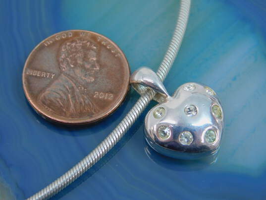 Milor & Contemporary 925 Cubic Zirconia Heart Pendant Omega Chain Necklace & Beaded Fancy Link Bracelet 19.5g image number 4