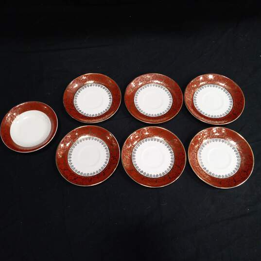 Set of 7 Vintage Royal China Bowl & Saucers with 22 Kt. Gold image number 1