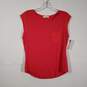 Womens Round Neck Cap Sleeve Chest Pocket Pullover Blouse Top Size Small image number 1