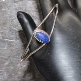 Artisan LK Signed Sterling Silver Blue Accent Cuff Bracelet - 8.8g alternative image