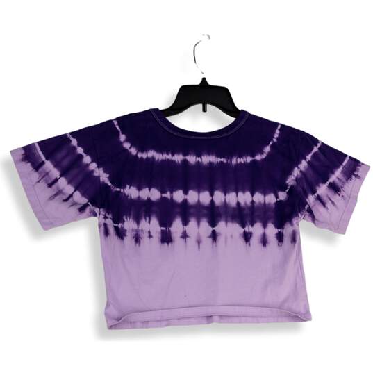 Champion Womens Purple Tie Dye Round Neck Short Sleeve Cropped Blouse Top Size S image number 2