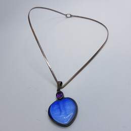 Sterling Silver Amethyst Glass Pendant V Necklace 25.1g alternative image