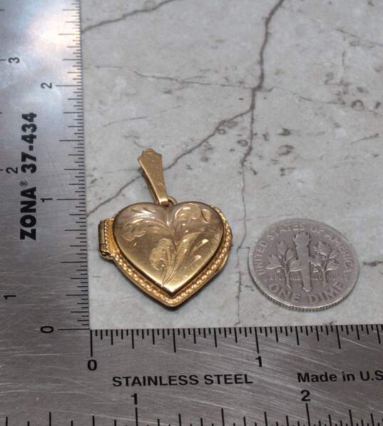 Vintage 18K Yellow Gold Etched Heart Locket Pendant - 4.58g image number 6