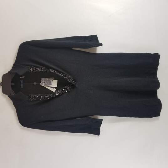 Magaschoni Women Black Long Sleeve Vneck Beaded Mini Dress XS NWT image number 1