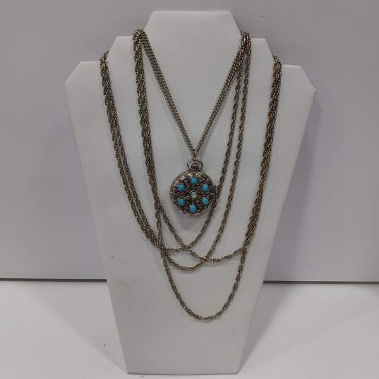 Bundle of Assorted Turquoise Stone & Silver Tone Fashion Costume Jewelry image number 6