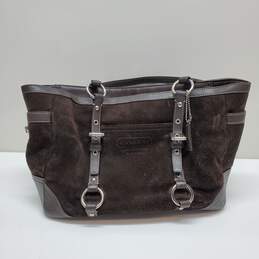 Coach Chocolate Brown Suede Leather Trim Tote Handbag