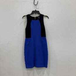 Womens Black Blue Round Neck Sleeveless Back Zip Sheath Dress Size 10