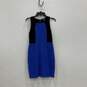 Womens Black Blue Round Neck Sleeveless Back Zip Sheath Dress Size 10 image number 1