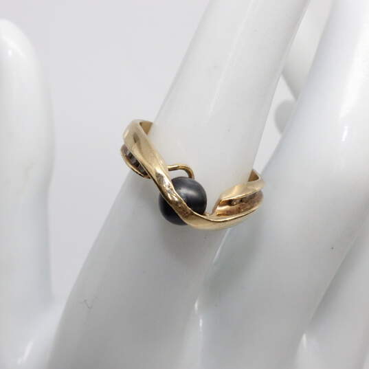14K Yellow Gold Faux Pearl Diamond Accent Ring (Size 5)-4.7g image number 2