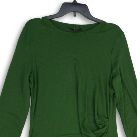Womens Green Round Neck Long Sleeve Ruched Midi Shift Dress Size Large image number 3