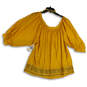 NWT Womens Yellow Round Neck Embroidered 3/4 Sleeve Blouse Top Size XL image number 2
