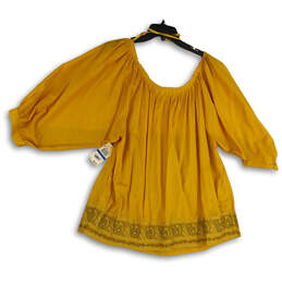 NWT Womens Yellow Round Neck Embroidered 3/4 Sleeve Blouse Top Size XL alternative image