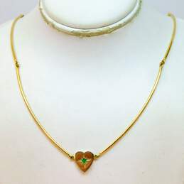 14K White & Yellow Gold Glass Accent Heart Pendant Curved Bars Chain Necklace alternative image
