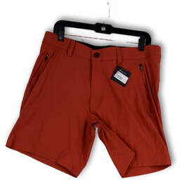 NWT Mens Red Classic Fit Flat Front Zip Pockets Chino Shorts Size 34