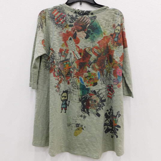 Inoah Womens Green Colorful Artsy Lightweight Knit Print Top Size Small image number 2