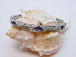Judith Ripka Sterling Silver Amethyst & CZ Hinged Cable Cuff Bracelet 30.6g