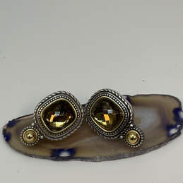Designer Brighton Two-Tone Crystal Cut Stone Swirl Engraved Stud Earrings alternative image
