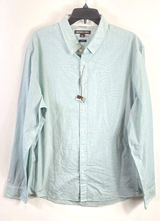 Michael Kors Men Green Dot Button Up Shirt XL image number 1