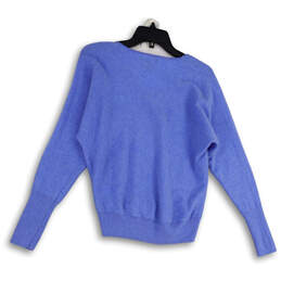 Womens Blue Tight-Knit V-Neck Long Sleeve Stretch Pullover Sweater Size L alternative image