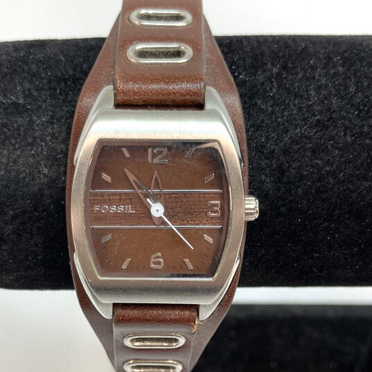 Designer Fossil JR-9467 Silver-Tone Brown Leather Strap Analog Wristwatch image number 1