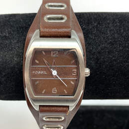 Designer Fossil JR-9467 Silver-Tone Brown Leather Strap Analog Wristwatch