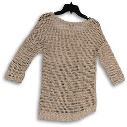 Womens Beige Open-Knit Round Neck Long Sleeve Pullover Sweater Size XL alternative image