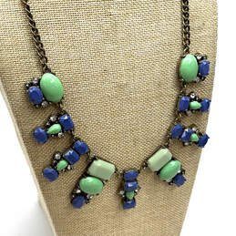 Designer J. Crew Gold-Tone Blue Green Crystal Cut Stone Statement Necklace