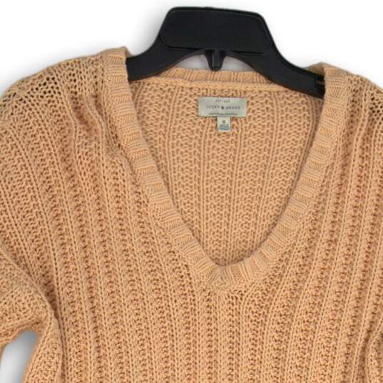 NWT Womens Peach Long Sleeve Open Knit Ribbed Hem Pullover Sweater Size M image number 3