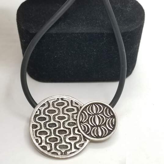 Geoart Sterling Silver Black Cord Geometric 2 Disc Pendant 17" Necklace 21.8g image number 3