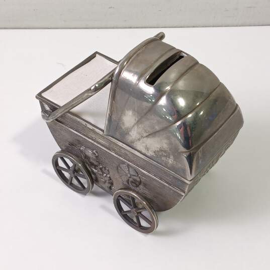 Vintage Silver Piggybank/Moneybox Pram/Stroller image number 2